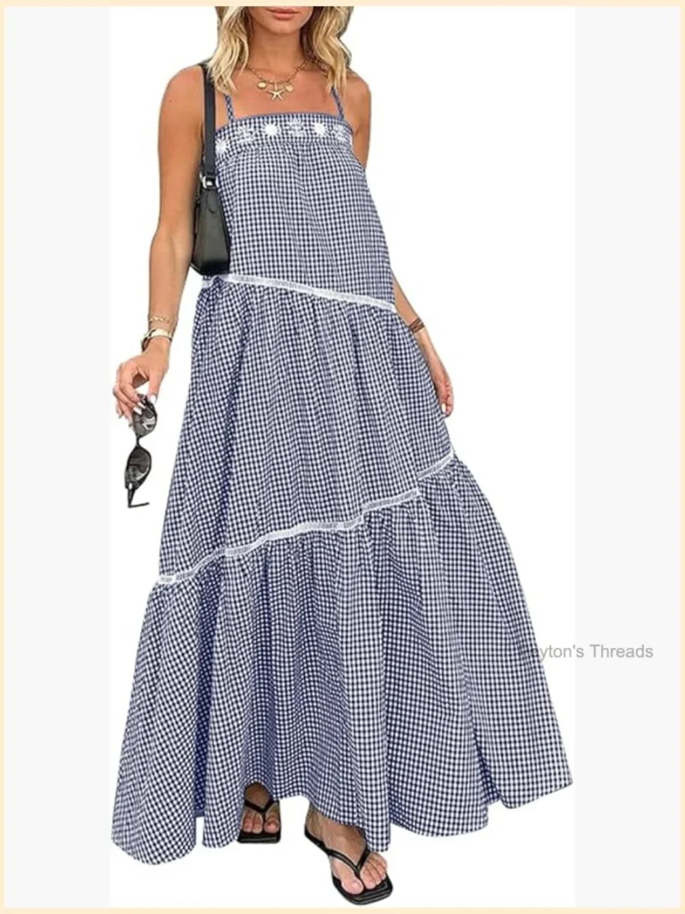 Sleeveless Maxi Dress: Spaghetti Strap Boho Tiered Asymmetric Long Dress with - Picture 1 of 7